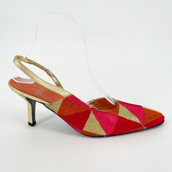 Vintage Fendi Nappa Lamé Metallic Multicolor Geometric Slingback Pump Heel US 8 - Picture 3 of 12